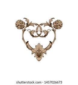 Baroque ornament with filigree in vector format for design frame, pattern. Vintage hand drawn victorian or damask floral element. Black and white engraved ink art.