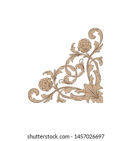 Baroque ornament with filigree in vector format for design frame, pattern. Vintage hand drawn victorian or damask floral element. Black and white engraved ink art.