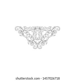 Baroque ornament with filigree in vector format for design frame, pattern. Vintage hand drawn victorian or damask floral element. Black and white engraved ink art.