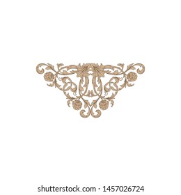 Baroque ornament with filigree in vector format for design frame, pattern. Vintage hand drawn victorian or damask floral element. Black and white engraved ink art.