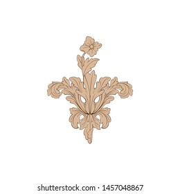 Baroque ornament with filigree in vector format for design frame, pattern. Vintage hand drawn victorian or damask floral element. Black and white engraved ink art. 