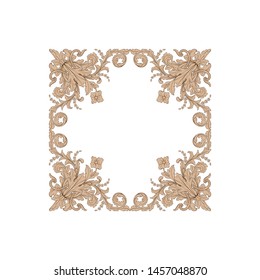 Baroque ornament with filigree in vector format for design frame, pattern. Vintage hand drawn victorian or damask floral element. Black and white engraved ink art. 
