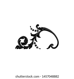 Baroque ornament with filigree in vector format for design frame, pattern. Vintage hand drawn victorian or damask floral element. Black and white engraved ink art. 