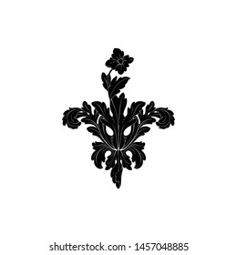 Baroque ornament with filigree in vector format for design frame, pattern. Vintage hand drawn victorian or damask floral element. Black and white engraved ink art. 