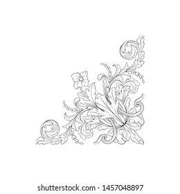 Baroque ornament with filigree in vector format for design frame, pattern. Vintage hand drawn victorian or damask floral element. Black and white engraved ink art. 