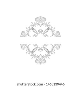 Baroque ornament with filigree in vector format for design frame, pattern. Vintage hand drawn victorian or damask floral element. Black and white engraved ink art. 