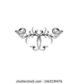 Baroque ornament with filigree in vector format for design frame, pattern. Vintage hand drawn victorian or damask floral element. Black and white engraved ink art. 