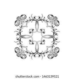 Baroque ornament with filigree in vector format for design frame, pattern. Vintage hand drawn victorian or damask floral element. Black and white engraved ink art. 
