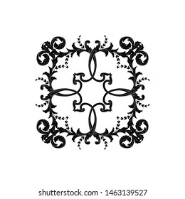 Baroque ornament with filigree in vector format for design frame, pattern. Vintage hand drawn victorian or damask floral element. Black and white engraved ink art. 