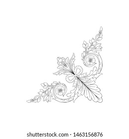 Baroque ornament with filigree in vector format for design frame, pattern. Vintage hand drawn victorian or damask floral element. Black and white engraved ink art. 