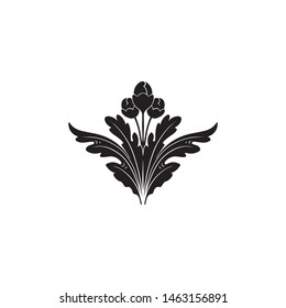 Baroque ornament with filigree in vector format for design frame, pattern. Vintage hand drawn victorian or damask floral element. Black and white engraved ink art. 