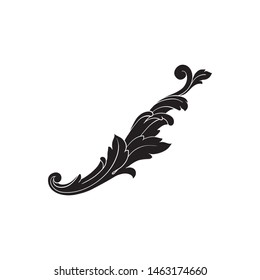 Baroque ornament with filigree in vector format for design frame, pattern. Vintage hand drawn victorian or damask floral element. Black and white engraved ink art. Template for foil quill.