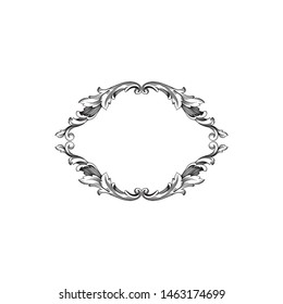 Baroque ornament with filigree in vector format for design frame, pattern. Vintage hand drawn victorian or damask floral element. Black and white engraved ink art. Template for foil quill.