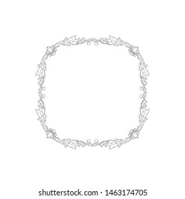 Baroque ornament with filigree in vector format for design frame, pattern. Vintage hand drawn victorian or damask floral element. Black and white engraved ink art. Template for foil quill.