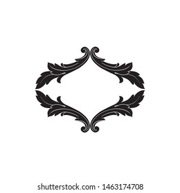 Baroque ornament with filigree in vector format for design frame, pattern. Vintage hand drawn victorian or damask floral element. Black and white engraved ink art. Template for foil quill.