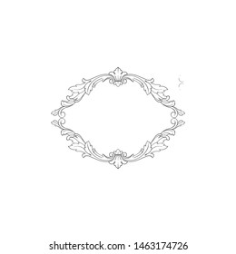 Baroque ornament with filigree in vector format for design frame, pattern. Vintage hand drawn victorian or damask floral element. Black and white engraved ink art. Template for foil quill.