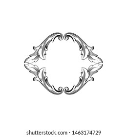 Baroque ornament with filigree in vector format for design frame, pattern. Vintage hand drawn victorian or damask floral element. Black and white engraved ink art. Template for foil quill.