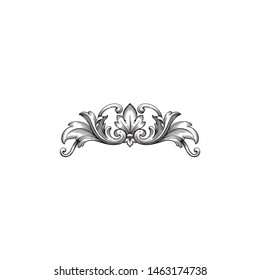 Baroque ornament with filigree in vector format for design frame, pattern. Vintage hand drawn victorian or damask floral element. Black and white engraved ink art. Template for foil quill.