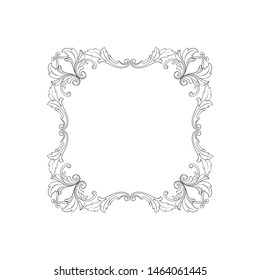 Baroque ornament with filigree in vector format for design frame, pattern. Vintage hand drawn victorian or damask floral element. Black and white engraved ink art. 