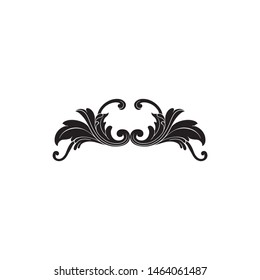 Baroque ornament with filigree in vector format for design frame, pattern. Vintage hand drawn victorian or damask floral element. Black and white engraved ink art. 