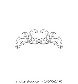 Baroque ornament with filigree in vector format for design frame, pattern. Vintage hand drawn victorian or damask floral element. Black and white engraved ink art. 