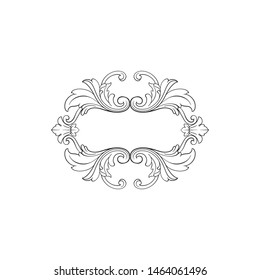 Baroque ornament with filigree in vector format for design frame, pattern. Vintage hand drawn victorian or damask floral element. Black and white engraved ink art. 