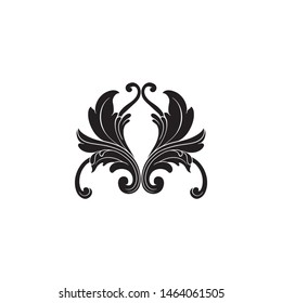 Baroque ornament with filigree in vector format for design frame, pattern. Vintage hand drawn victorian or damask floral element. Black and white engraved ink art. 