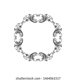 Baroque ornament with filigree in vector format for design frame, pattern. Vintage hand drawn victorian or damask floral element. Black and white engraved ink art. 