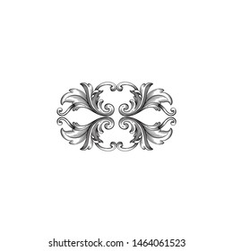 Baroque ornament with filigree in vector format for design frame, pattern. Vintage hand drawn victorian or damask floral element. Black and white engraved ink art. 