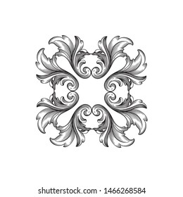 Baroque ornament with filigree in vector format for design frame, pattern. Vintage hand drawn victorian or damask floral element. Black and white engraved ink art.