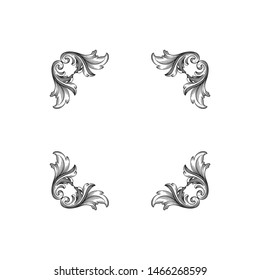 Baroque ornament with filigree in vector format for design frame, pattern. Vintage hand drawn victorian or damask floral element. Black and white engraved ink art.