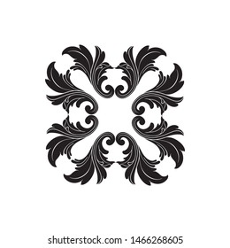 Baroque ornament with filigree in vector format for design frame, pattern. Vintage hand drawn victorian or damask floral element. Black and white engraved ink art.