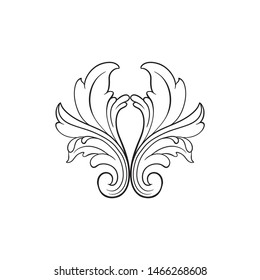 Baroque ornament with filigree in vector format for design frame, pattern. Vintage hand drawn victorian or damask floral element. Black and white engraved ink art.