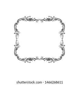 Baroque ornament with filigree in vector format for design frame, pattern. Vintage hand drawn victorian or damask floral element. Black and white engraved ink art.