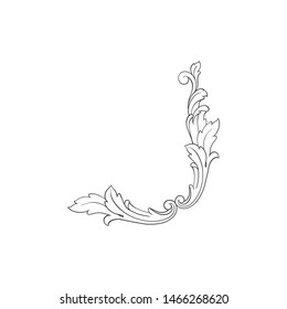 Baroque ornament with filigree in vector format for design frame, pattern. Vintage hand drawn victorian or damask floral element. Black and white engraved ink art.