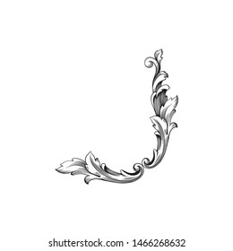 Baroque ornament with filigree in vector format for design frame, pattern. Vintage hand drawn victorian or damask floral element. Black and white engraved ink art.