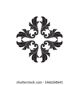 Baroque ornament with filigree in vector format for design frame, pattern. Vintage hand drawn victorian or damask floral element. Black and white engraved ink art.