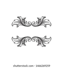 Baroque ornament with filigree in vector format for design frame, pattern. Vintage hand drawn victorian or damask floral element. Black and white engraved ink art.
