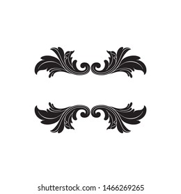 Baroque ornament with filigree in vector format for design frame, pattern. Vintage hand drawn victorian or damask floral element. Black and white engraved ink art.