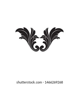 Baroque ornament with filigree in vector format for design frame, pattern. Vintage hand drawn victorian or damask floral element. Black and white engraved ink art.