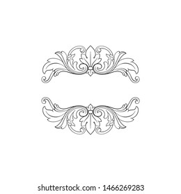Baroque ornament with filigree in vector format for design frame, pattern. Vintage hand drawn victorian or damask floral element. Black and white engraved ink art.