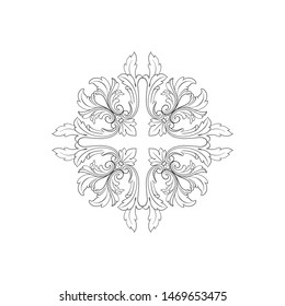 Baroque ornament with filigree in vector format for design frame, pattern. Vintage hand drawn victorian or damask floral element. Black and white engraved ink art. 