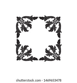 Baroque ornament with filigree in vector format for design frame, pattern. Vintage hand drawn victorian or damask floral element. Black and white engraved ink art. 