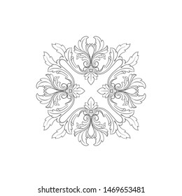 Baroque ornament with filigree in vector format for design frame, pattern. Vintage hand drawn victorian or damask floral element. Black and white engraved ink art. 