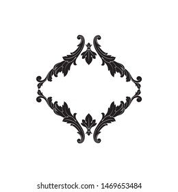Baroque ornament with filigree in vector format for design frame, pattern. Vintage hand drawn victorian or damask floral element. Black and white engraved ink art. 