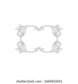 Baroque ornament with filigree in vector format for design frame, pattern. Vintage hand drawn victorian or damask floral element. Black and white engraved ink art. 