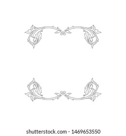 Baroque ornament with filigree in vector format for design frame, pattern. Vintage hand drawn victorian or damask floral element. Black and white engraved ink art. 