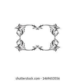 Baroque ornament with filigree in vector format for design frame, pattern. Vintage hand drawn victorian or damask floral element. Black and white engraved ink art. 