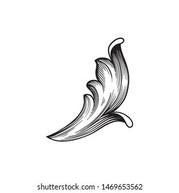 Ornamento barroco con filigrana en formato de Vector para el marco de diseño, patrón. Antiguas dibujado a mano victoriano o damasco elemento floral. Arte de tinta grabada en blanco y negro. 