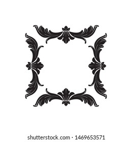 Baroque ornament with filigree in vector format for design frame, pattern. Vintage hand drawn victorian or damask floral element. Black and white engraved ink art. 